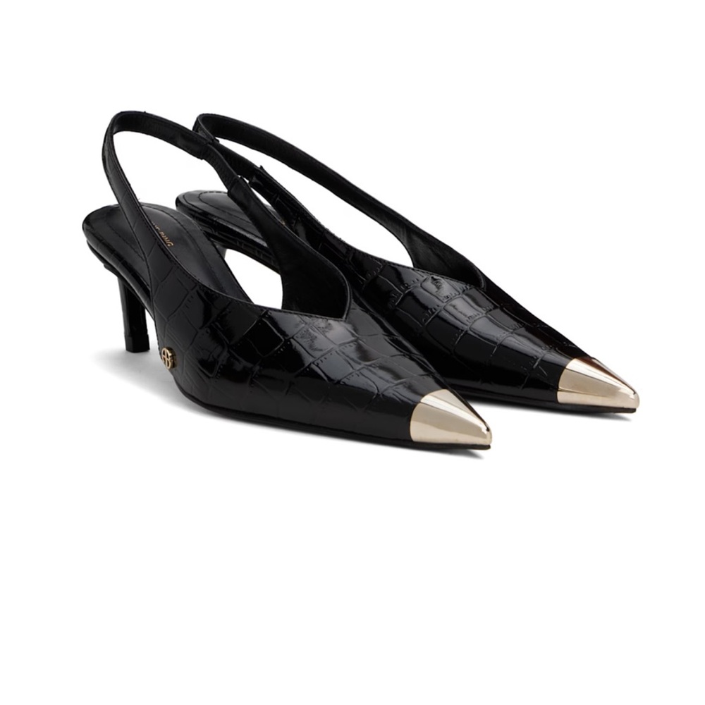 Anine Bing croc Black Mules with gold metal Tips BRAND NEW IN BOX NEVER WORN